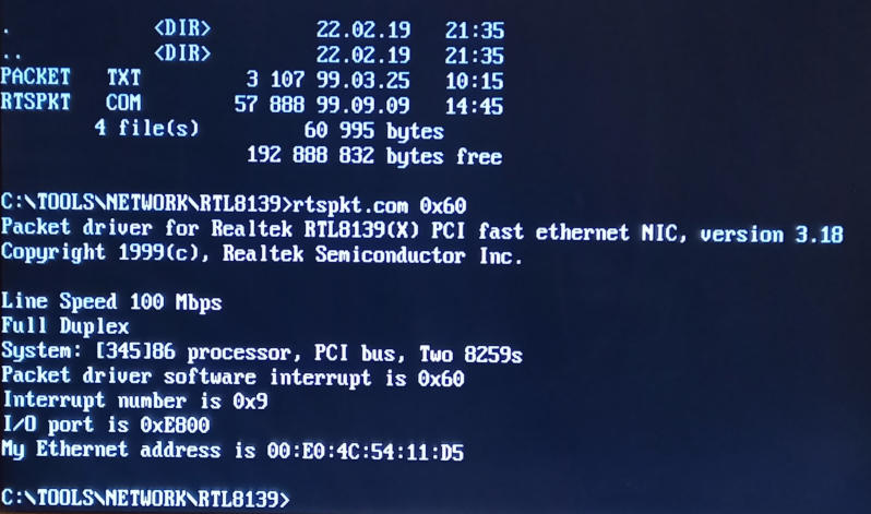 RTL Packet Driver RTSPKT.COM